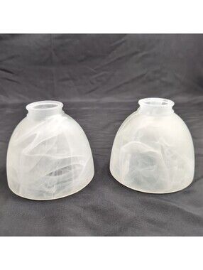 Frosted Glass Lamp Shades Alabaster White Faux Swirl Bell Replacement Set 2 VTG